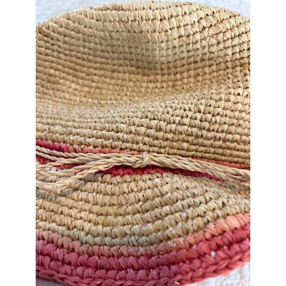 Tommy Bahama Paper Fedora Hat Tan Pink Raffia Straw Beach - Picture 5 of 10
